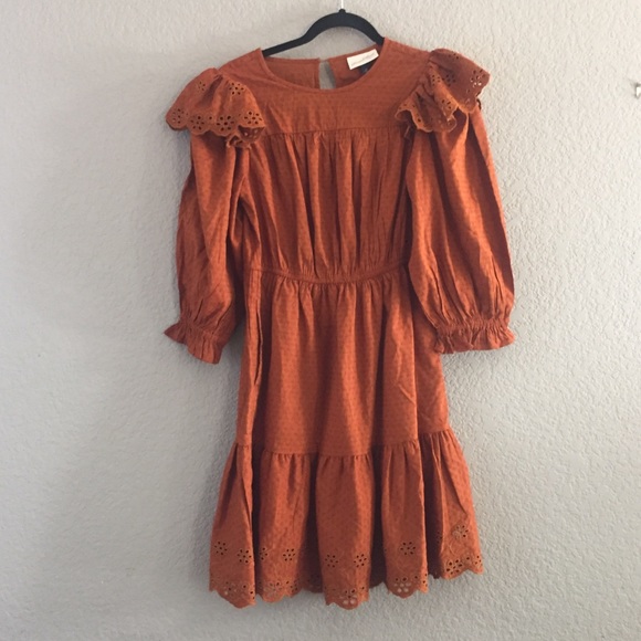 Universal Threads Rust Eyelet Ruffle Sleeve Dress - Picture 1 of 8